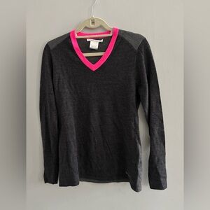 Nike Golf Gray V-Neck Sweater Pink Trim Hockey Canada Logo Merino Wool Blend